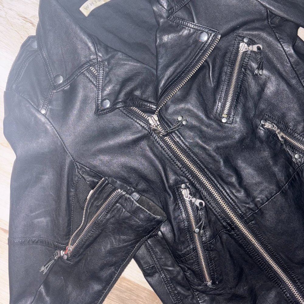 Vintage Whistles Black Genuine Leather Moto Jacket Sz 4